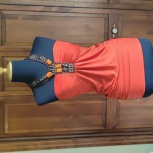 Halter top w ties orange banded hem embellished neckline vintage bohemian